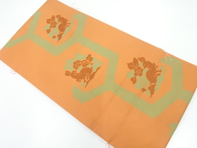 未使用品　幾何学に花兎模様織出し袋帯